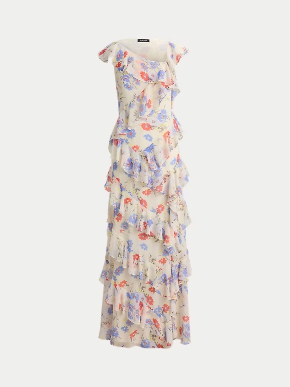 Ralph Lauren Floral Ruffle Trim Georgette Tiered Gown